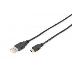 Digitus USB 2.0 connection cable, type A - mini B (5pin) M M, 1.0m, USB 2.0 conform, bl