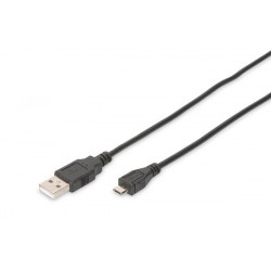 Digitus USB 2.0 connection cable, type A - micro B M M, 1.0m, USB 2.0 compatible, bl