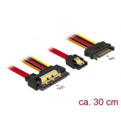 Delock Kabel SATA 6 Gb s 7 pin samice + SATA 15 pin napájecí samec  SATA 22 pin samice přímý kovový 30 cm