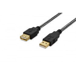 Ednet Prodlužovací kabel USB 2.0, typ A M F, 3,0 m, kompatibilní s USB 2.0, bavlna, zlato, sw