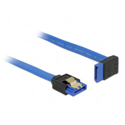 Delock Cable SATA 6 Gb s receptacle straight  SATA receptacle upwards angled 30 cm blue with gold clips 