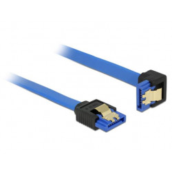 Delock Cable SATA 6 Gb s receptacle straight  SATA receptacle downwards angled 20 cm blue with gold clips 
