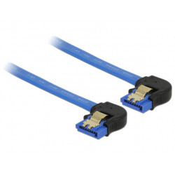 Delock Cable SATA 6 Gb s receptacle downwards angled  SATA receptacle downwards angled 20 cm blue with gold clips 