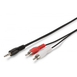 Digitus zvukový adaptérový Kabel, stereo 3,5 mm - 2x RCA 2,50 m, CCS, 2x0,10 10, stíněný, M M, černý