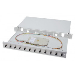 Digitus Fiber Optic Sliding Splice Box, 1U, Equipped 12x ST, incl. M 25 Screw, Splice Cassette Color Pigtails OM3, Adapter