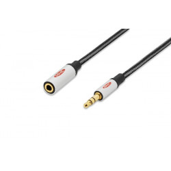 Ednet Audio prodlužovací kabel, stereo 3,5 mm samec samice, 3,0 m, CCS, stíněný, bavlna, zlato, stříbrná černá