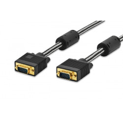 Ednet Připojovací kabel monitoru VGA, HD15 samec samec, 1,8 m, 3Coax 7c, 2xferit, bavlna, zlato, černý