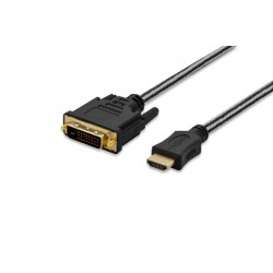 Ednet kabelový adaptér HDMI, typ A - DVI (24 + 1) M M, 3,0 m, Full HD, bavlna, zlato, bl