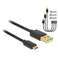 Delock Datový a rychlonabíjecí kabel USB 2.0 Typ-A samec  USB 2.0 Typ Micro-B samec sada 3 kusů černý