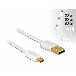 Delock Datový a rychlonabíjecí kabel USB 2.0 Typ-A samec  USB 2.0 Typ Micro-B samec sada 3 kusů bílý