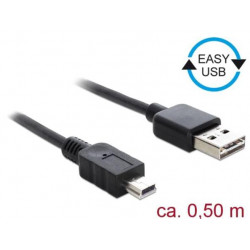 Delock Kabel EASY-USB 2.0 Typ-A samec  USB 2.0 Typ Mini-B samec 0,5 m černý