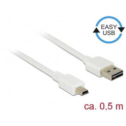 Delock Kabel EASY-USB 2.0 Typ-A samec  USB 2.0 Typ Mini-B samec 0,5 m bílá