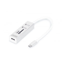 DIGITUS USB 2.0 Type-C s ctečka karet 3x USB 2.0. 1x SD, 1x MicroSD Port, Hliník