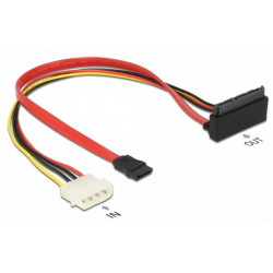Delock Kabel SATA 6 Gb s 7 pin samice + Molex 4 pin napájecí konektor  SATA 22 pin samice pravoúhlý nahoru kovový 30 cm