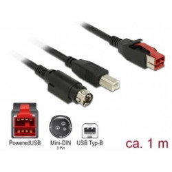 Delock PoweredUSB kabel samec 24 V  USB Typ-B samec + Hosiden Mini-DIN 3 pin samec 1 m pro POS tiskárny a terminály