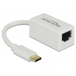 Delock Adaptér Super Speed USB (USB 3.1 Gen 1) s USB Type-C™ samec  Gigabit LAN 10 100 1000 Mbps kompaktní bílá