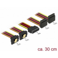 Delock Kabel SATA 15 pin napájecí samec s aretací  SATA 15 pin napájecí samice 2 x dolů 2 x nahoru 30 cm