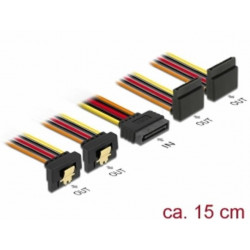 Delock Kabel SATA 15 pin napájecí samec s aretací  SATA 15 pin napájecí samice 2 x dolů 2 x nahoru 15 cm