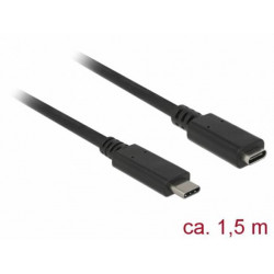 Delock Prodlužovací kabel SuperSpeed USB (USB 3.1 Gen 1) USB Type-C™ samec  port samice 3 A 1,5 m černý