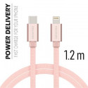 SWISSTEN DATA CABLE USB-C LIGHTNING TEXTILE 1,2M PINK