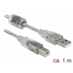 Delock Kabel USB 2.0 Typ-A samec  USB 2.0 Typ-B samec 1m transparentní