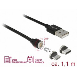 Delock Magnetický USB datový a napájecí kabelový set pro Micro USB USB Type-C™ černý 1,1 m