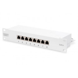 DIGITUS CAT 6 patch panel, stíněný, 8 portů RJ45 8P8C, LSA, 1U, 254 mm (10 ") Rack Mount, šedá