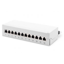 DIGITUS Desktop CAT 6A, patch panel, stíněné třídy EA, 12 portů RJ45, 8P8C, LSA, šedá RAL 7035