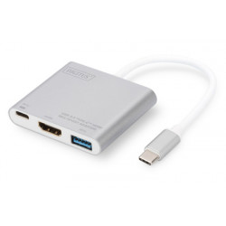 DIGITUS USB Type-C Multi Adaptér 4K 30 Hz HDMI 1 Port USB C pro PD 61W a Data, 1 USB 3.0 port Chipset VL102 PS176 VL210
