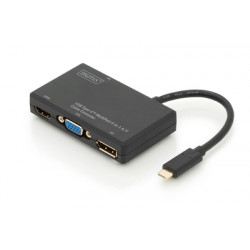 DIGITUS Převodník USB AV 4K Multiport 4v1 0,2 m, vstup: USB typ C, výstup: DP + HDMI + DVI + VGA