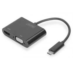 DIGITUS Adaptér USB typu C na HDMI + VGA 4K 30 Hz Full HD 1080p, černý