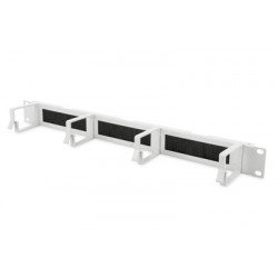 DIGITUS Panel pro vedení kabelů 1U s kartáčovými průchody 4x hliníkové kabelové kroužky 44x60 mm, šedá (RAL 7035) barva šedá (RAL 