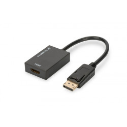 Digitus DisplayPort kabelový adaptér, DP - HDMI typ A M F, 0,2 m, s blokováním, HDMI 2.0, akt., CE, zlato, bl