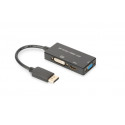 Digitus DisplayPort Kabelový převodník, DP - HDMI+DVI+VGA M-F F F, 0,2 m, multimediální kabel 3v1, CE, zlato, bl