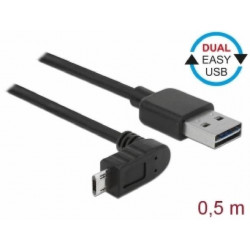 Delock Kabel EASY-USB 2.0 Typ-A samec  EASY-USB 2.0 Typ Micro-B samec pravoúhlý nahoru dolů 0,5 m černý