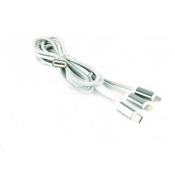 Kabel CABLEXPERT USB A Male Micro B + Type-C + Lightning, 1m, opletený, stříbrný, blister