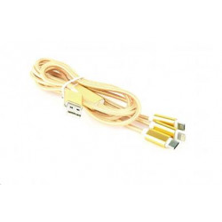 Kabel CABLEXPERT USB A Male Micro B + Type-C + Lightning, 1m, opletený, zlatý, blister