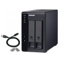 QNAP 2-bay 3.5" SATA HDD USB 3.1 Gen2 10Gbps type-C hardware RAID external enclosure. USB-C to USB-A cable included. Expansion uni