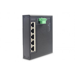 Digitus Průmyslový 5-portový gigabitový plochý přepínač 5 portů, DIN lišta, prodloužená teplota. rozsah
