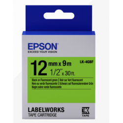 Epson Label Cartridge Fluorescent LK-4GBF Black Green 12mm (9m)