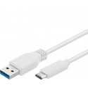 PremiumCord USB-C male - USB 3.0 A Male, bílý, 1m