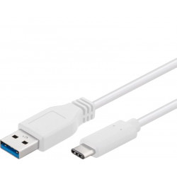 PremiumCord USB-C male - USB 3.0 A Male, bílý, 1m
