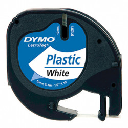 Dymo originální páska do tiskárny štítků, Dymo, 91221, S0721660, černý tisk bílý podklad, 4m, 12mm, LetraTag plastová páska