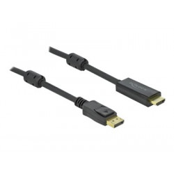 Delock - Kabel adaptéru - DisplayPort s piny (male) zamykací do HDMI s piny (male) - 5 m - trojnásobně stíněný - černá - podporuje 4K, aktivní