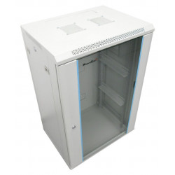 XtendLan 15U 600x450, na zeď, jednodílný, rozložený, skleněné dveře, šedý