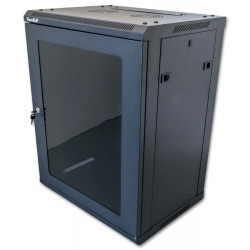 XtendLan 15U 600x450,na zeď, jednodílný, rozložený, skleněné dveře, černé