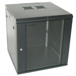 XtendLan 12U 600x600, na zeď, jednodílný, rozložený, skleněné dveře, černý